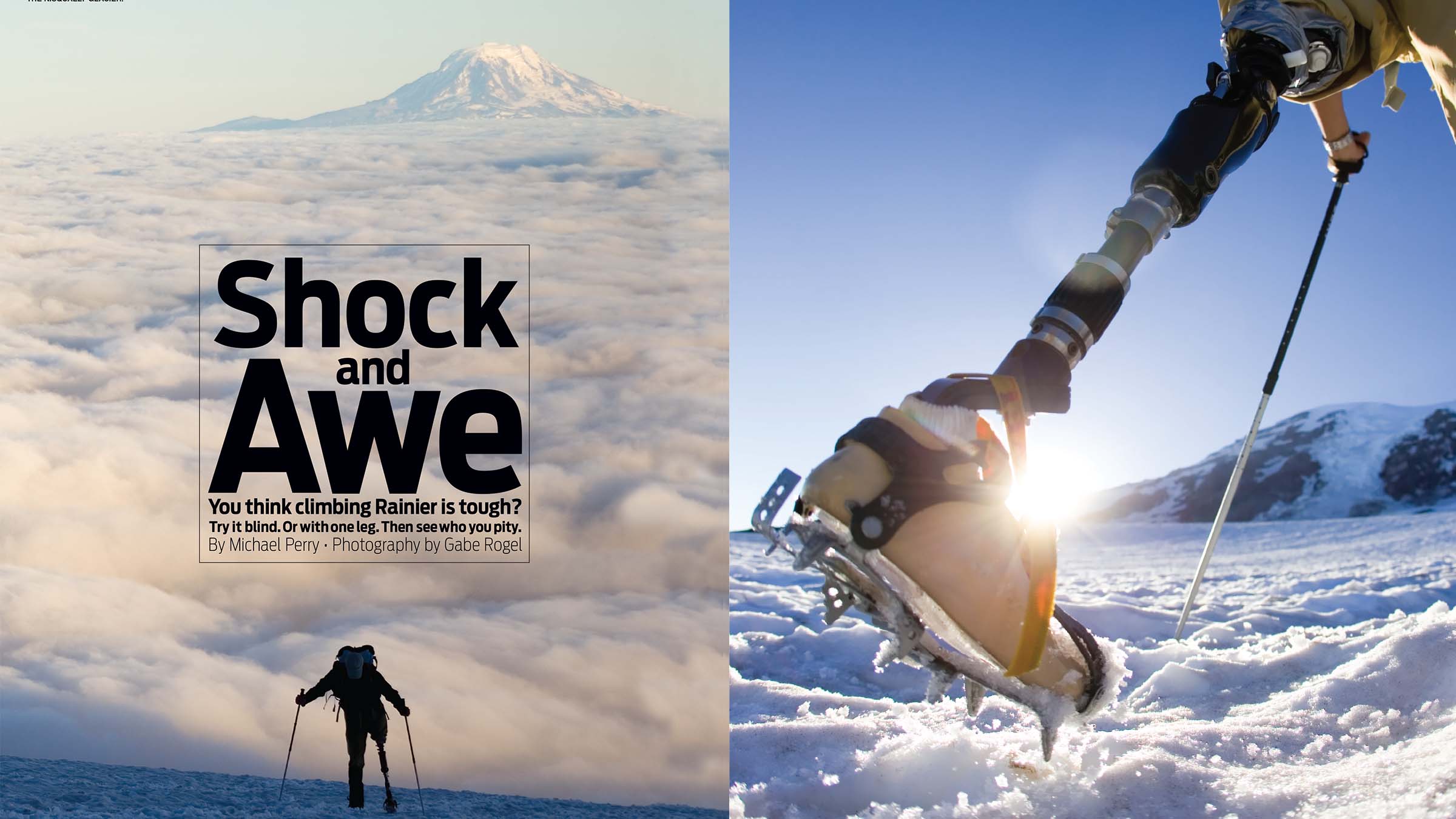 Rainier climber and prosthetic leg