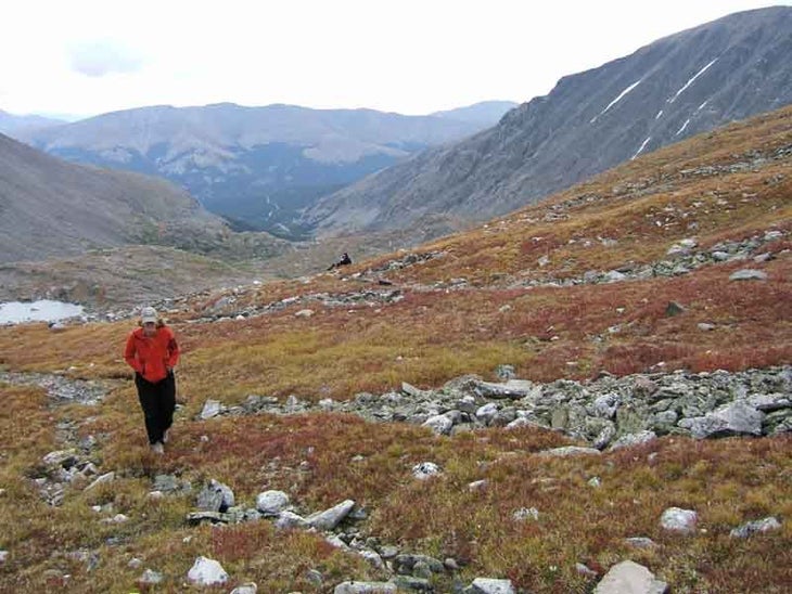 Easier tundra walking above the gulley None