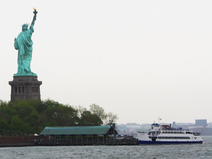 Lady Liberty greets visitors to the bay None