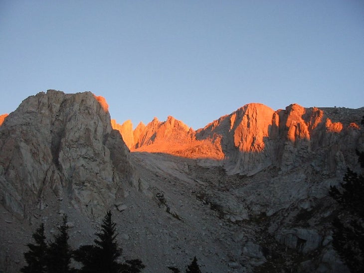 Morning sun on the pinnacles and Mt. Whitney None