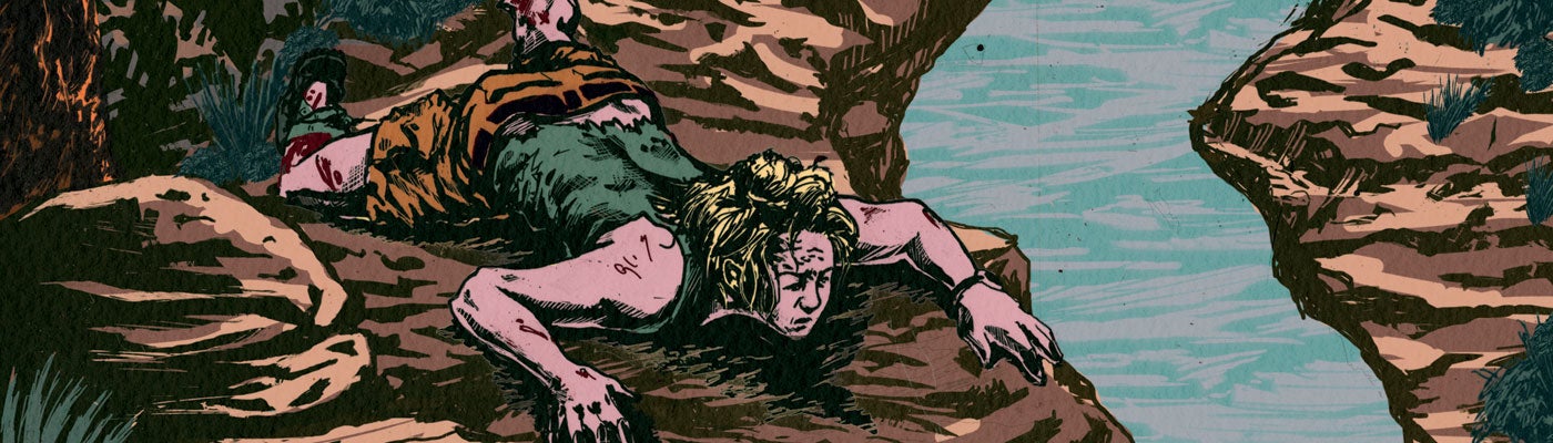 "Survival illustration - stranded with broken leg"