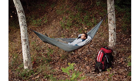 "It’s designed for lounging, not sleeping, but at only 7 ounces it’s the lightest—and most comfy—camp chair we’ve tried. $77; grandtrunkgoods.com"