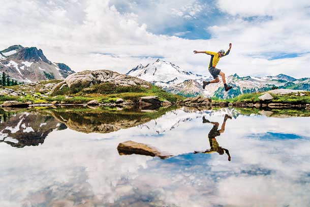 Mt. Baker Wilderness - Lake Ann You'd probably jump for joy here, too. And why not? This little tarn with 10,781-foot Mt. Baker looming in the background isn't even the main…