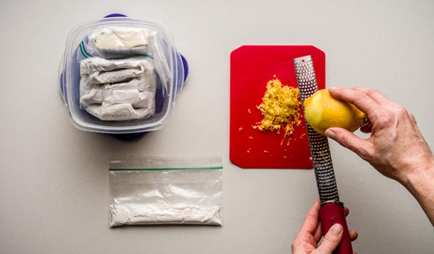 Cheesecake: Step 2 Pack 2 tablespoons powdered sugar, a pinch nutmeg, and a pinch salt in a zip-top bag. Zest ½ lemon, let zest dry for about 30 minutes, then add to…