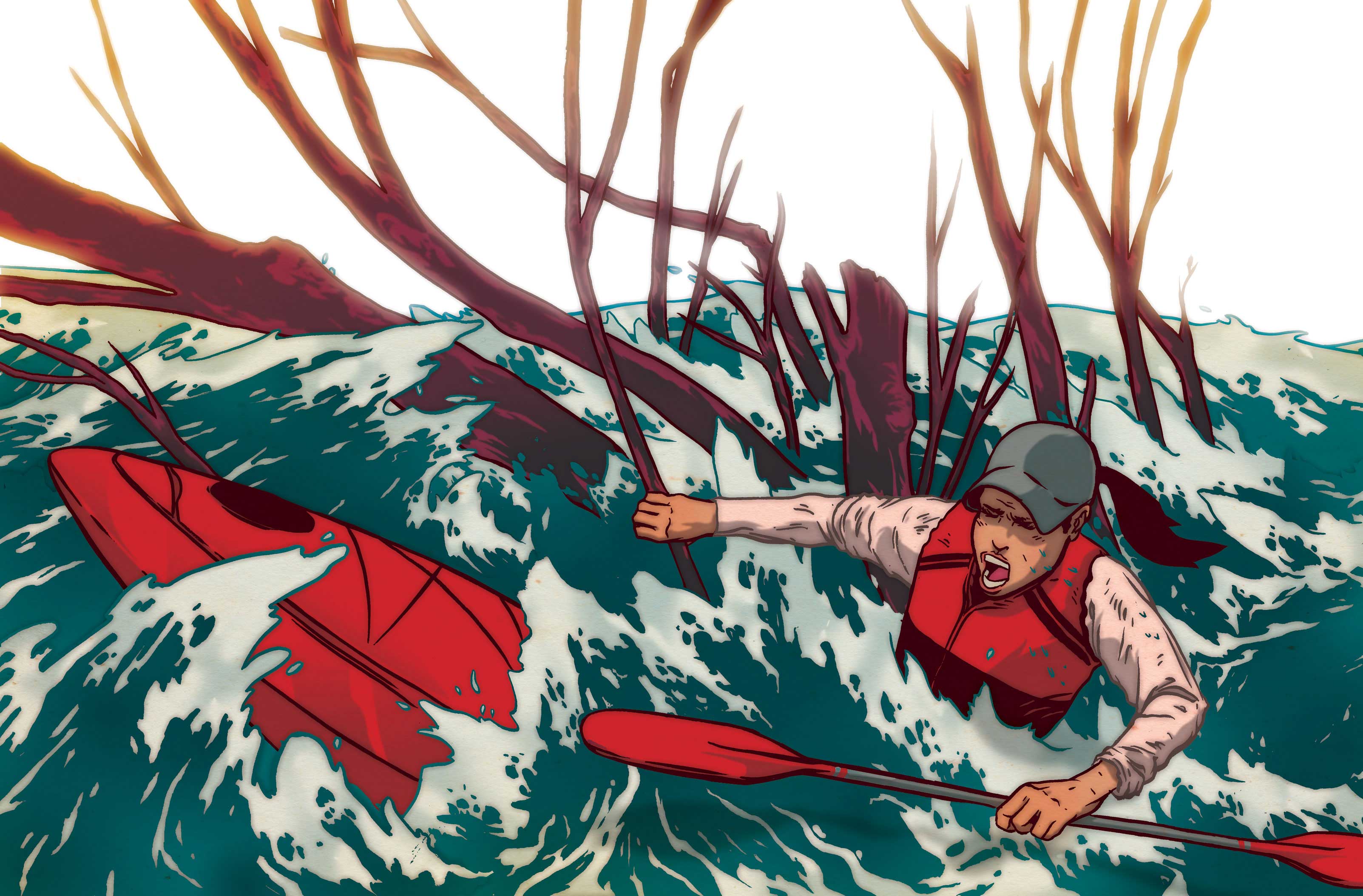 "The Victim Judy Joiner, 59, fights for her life on August 20, 2011, in Alaska’s Gates of the Arctic National Park. (Illustration by Johnny Dombrowski)"