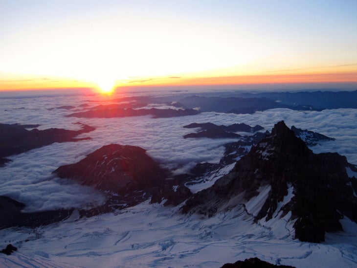 Sunrise from Mt. Rainier Sunrise viewed from Mt Rainier, just above Disappointment Clever - photo by Kirk Smith of Brookhaven, MS