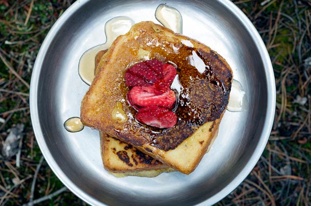 French Toast French Toast with strawberries served on the MSR Mountain Plate: $9.95, 4.4 oz www.cascadedesigns.com/msr