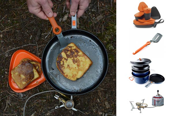 Preparing French Toast Light My Fire MealKIt 2.0: $26.95, 13 oz www.lightmyfire.com GSI Pivot Spatula: $5.95, 1.4 oz gsioutdoors.com GSI Bugaboo Frypan WithSet: $84.95,…