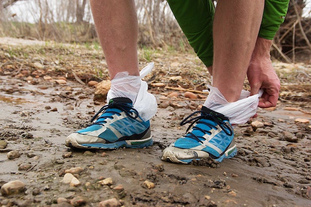Weatherproof Your Feet Pull on plastic bags like socks for instant waterproofing in wet conditions.