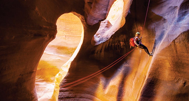"The Great Cathedral rappel in Pine Creek Canyon in Utah's Zion National Park (Bergreen Photography)"