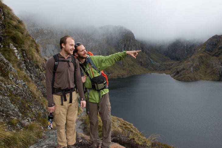 New Zealand Dream Trip Winners Jonathan Rand (left) and Jeff Ruhle enjoy the sights on New Zealand's Routeburn Track. (Rachel Zurer)
