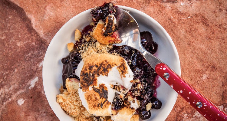 "backcountry desserts Blueberry Cobbler (Photo by Andrew Bydlon)"