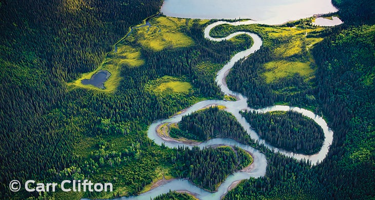 Kinaskan Lake The Iskut River meanders into Kinaskan Lake in one of the more “civilized” stretches of the Sacred Headwaters region. Photo by Carr Clifton