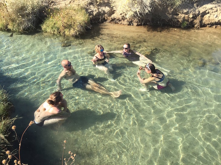 Relaxing in hot springs on the way to Bristlecone Pines. None