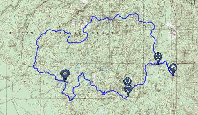 Hoist Lake Trail Map Detroit, Mi: Hoist Lakes, Huron-Manistee National Forest