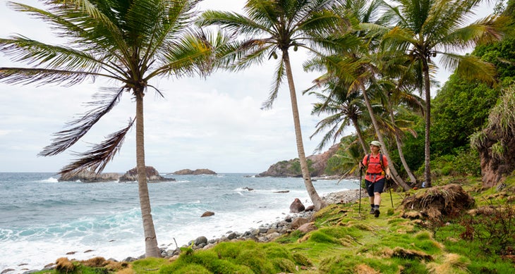 The author hikes along the Atlantic coast in section 6 Dominica trail