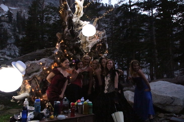 Partying around a fallen redwood None