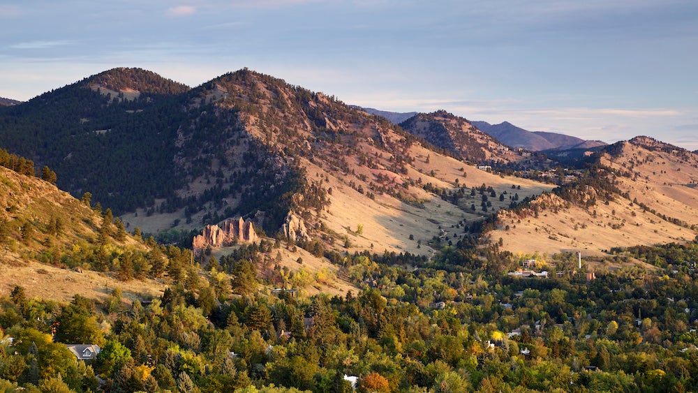 Early fall morning light Mount Sanitas in Boulder Colorado.
