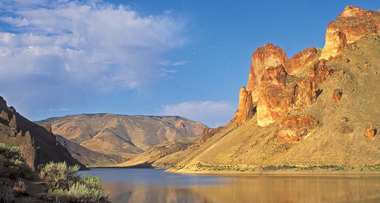 "Lake Owyhee at Leslie Gulch, near the eastern end of the Oregon DesertTrail. Photo by  Greg Vaughn"