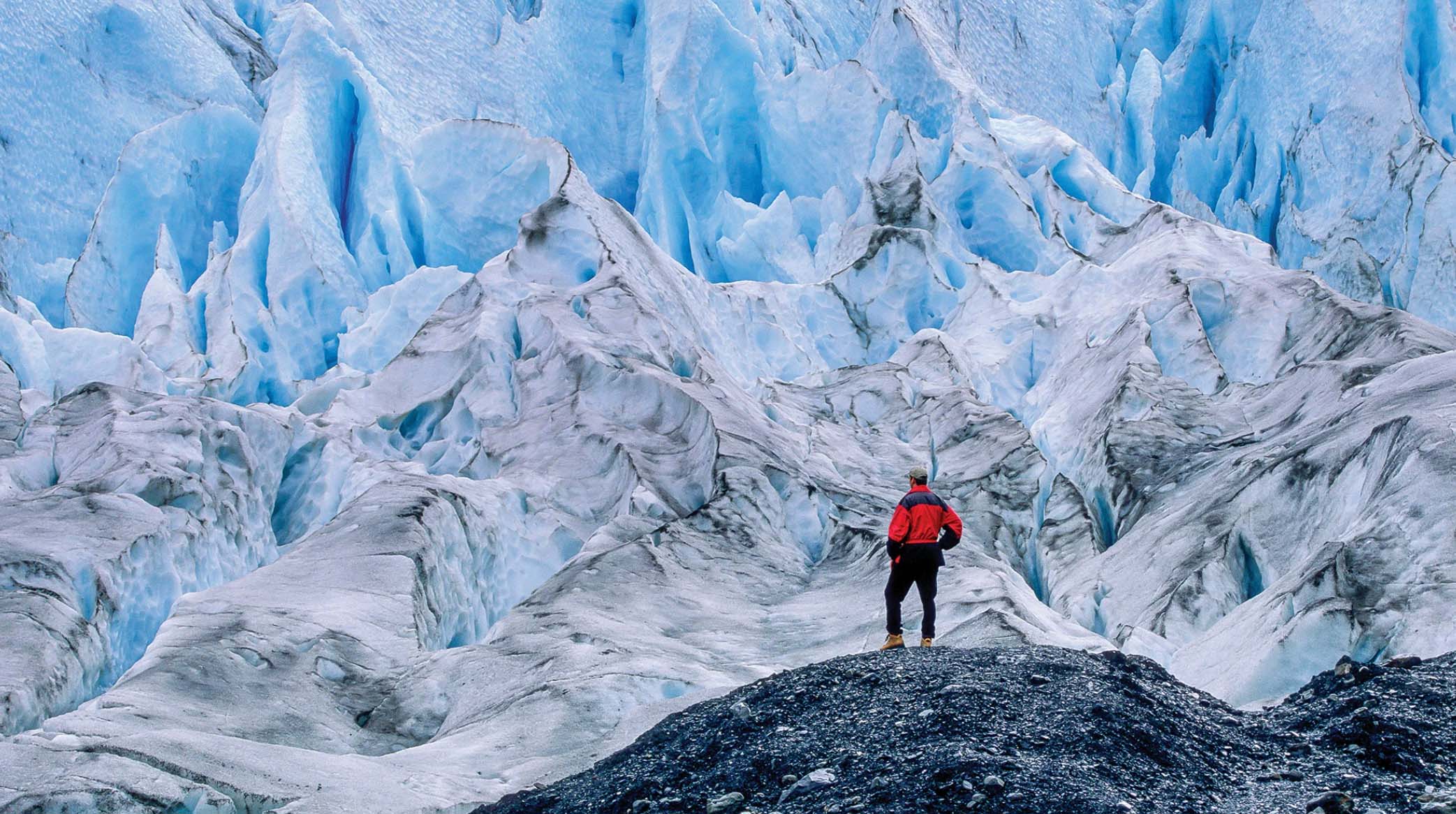 glacier and hiker