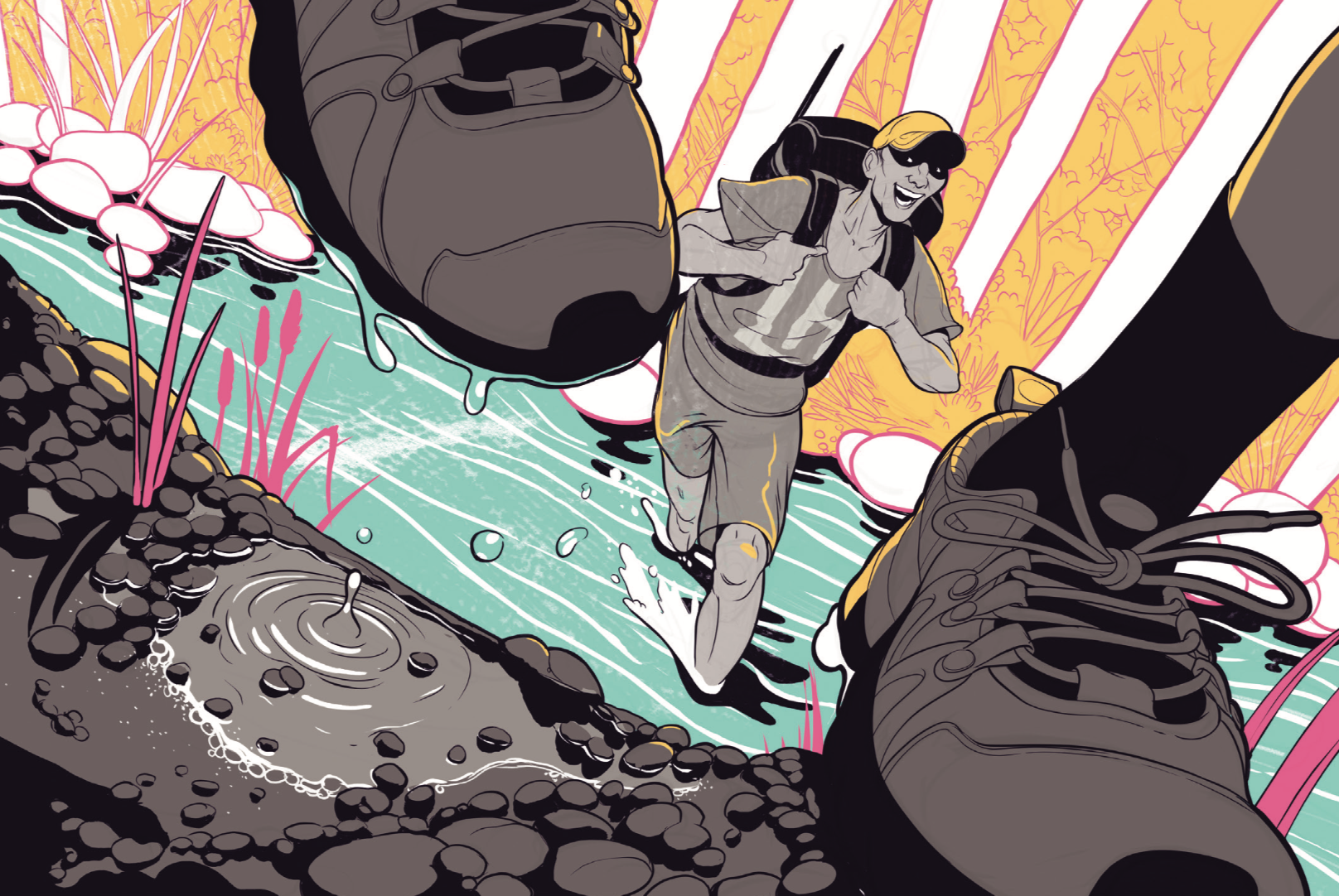 "hiking with wet feet"