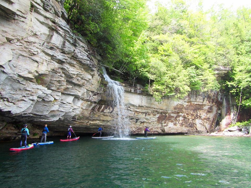 "Paddleboarders on River"