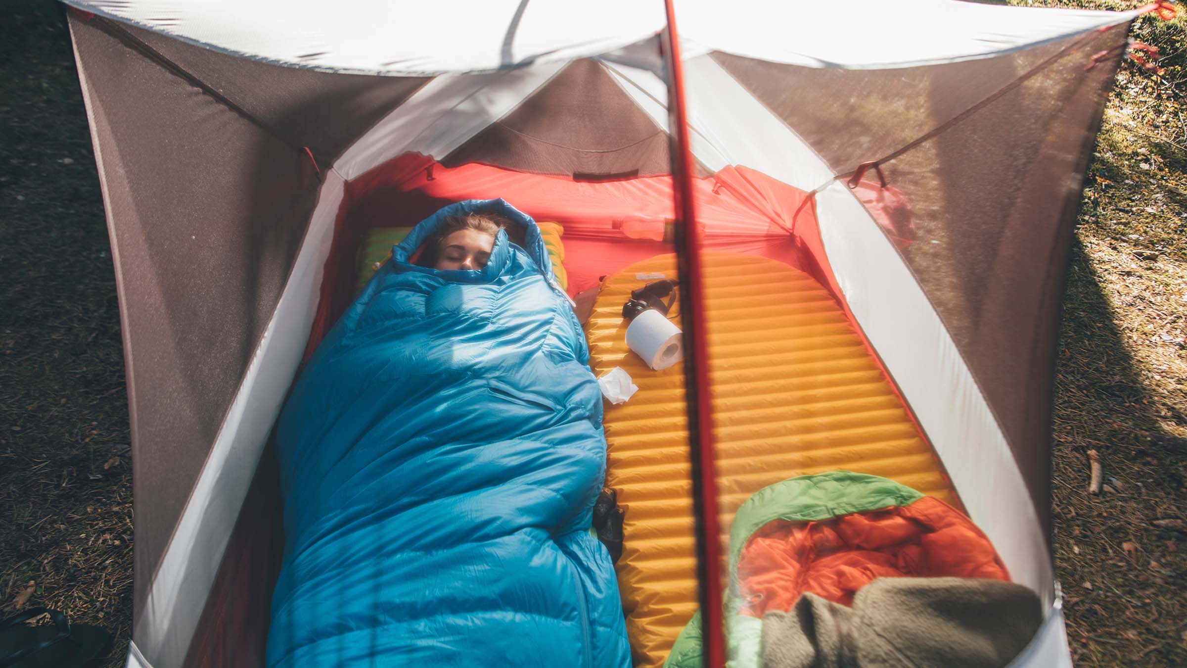 sleeping in tent
