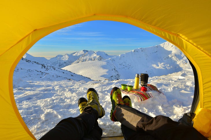 Looking at the snow from inside a tent