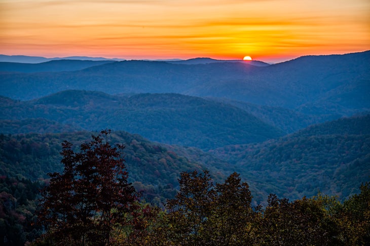 sunset over the West Virginia hills