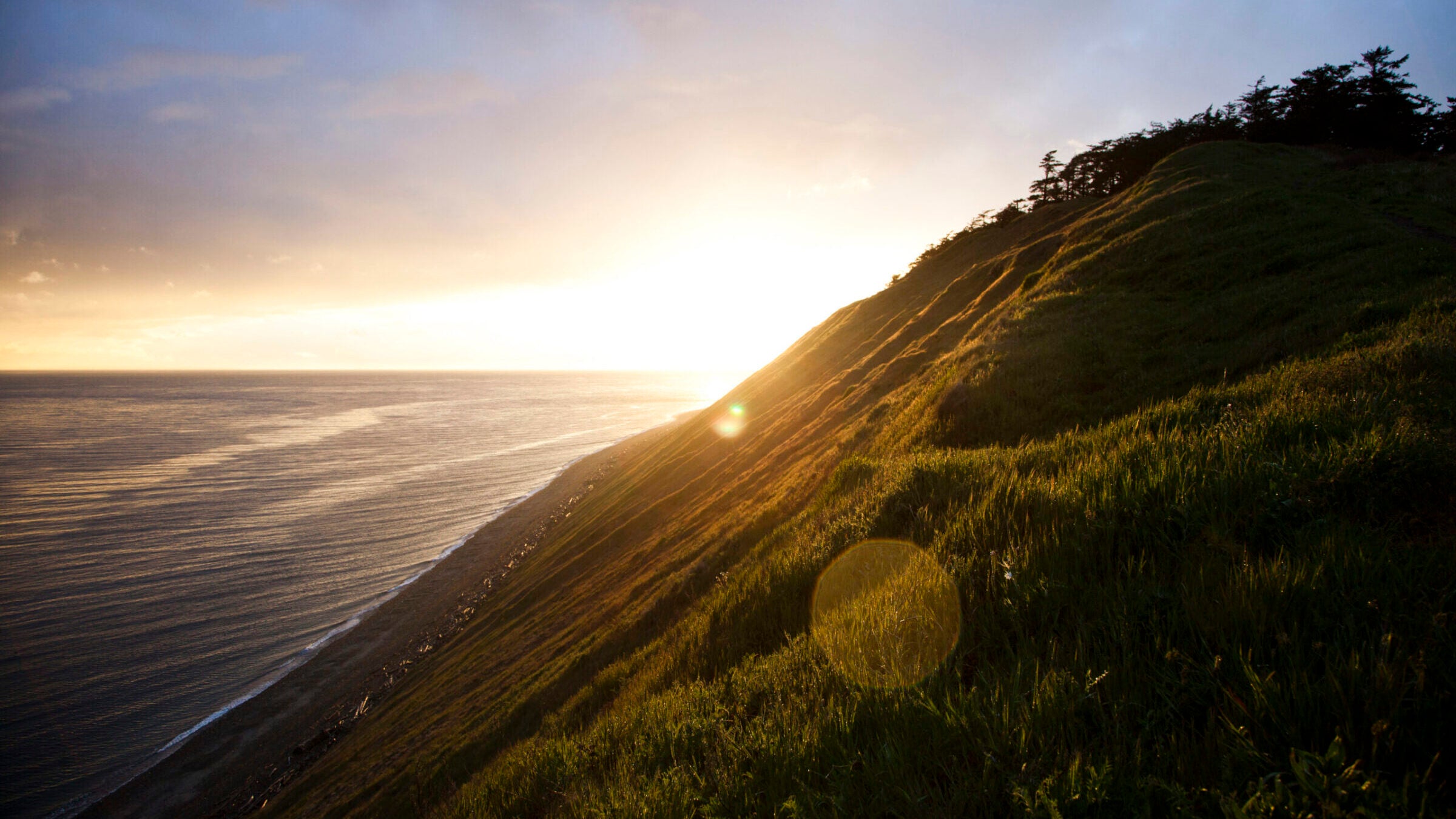 Ebey's Landing on Whidbey Island at sunset.