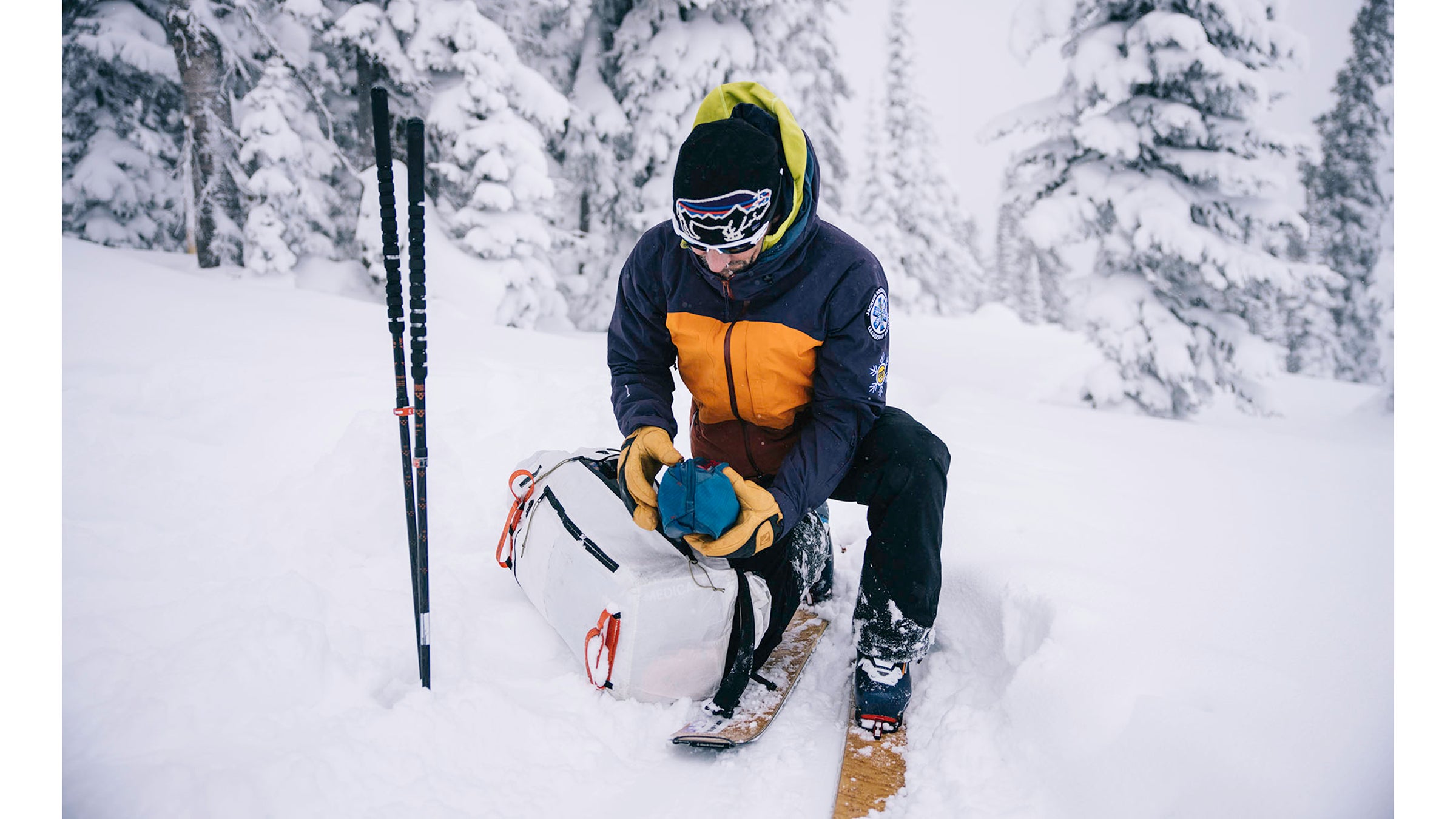 Jake Urban inspects his pack