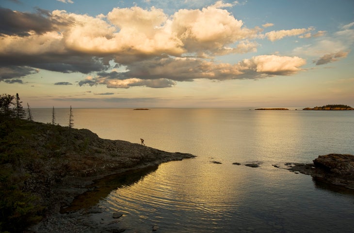 Hiker on Scoville Point, Isle Royale