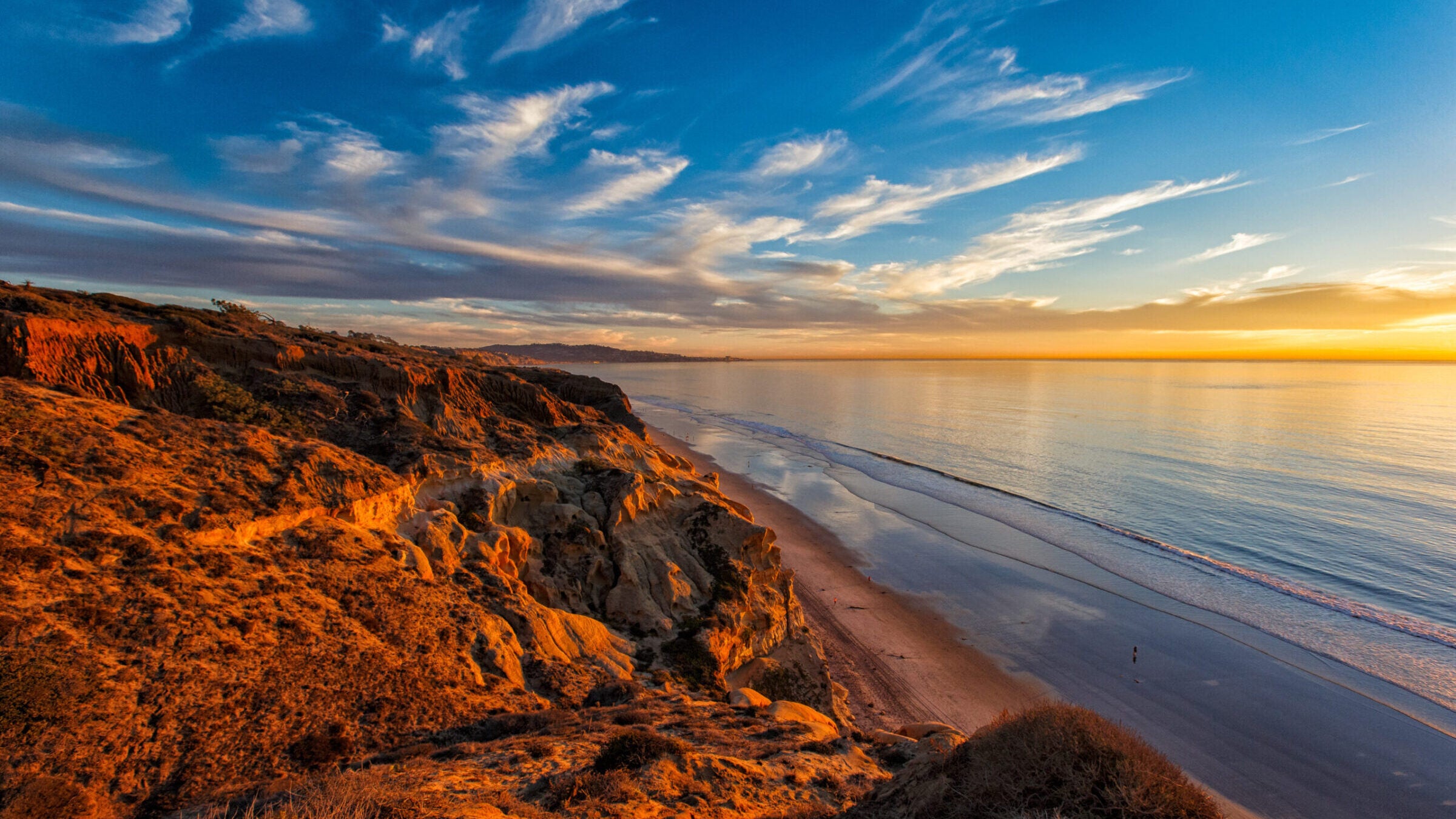 Sunset over beach, Torrey Pines State Natural Reserve