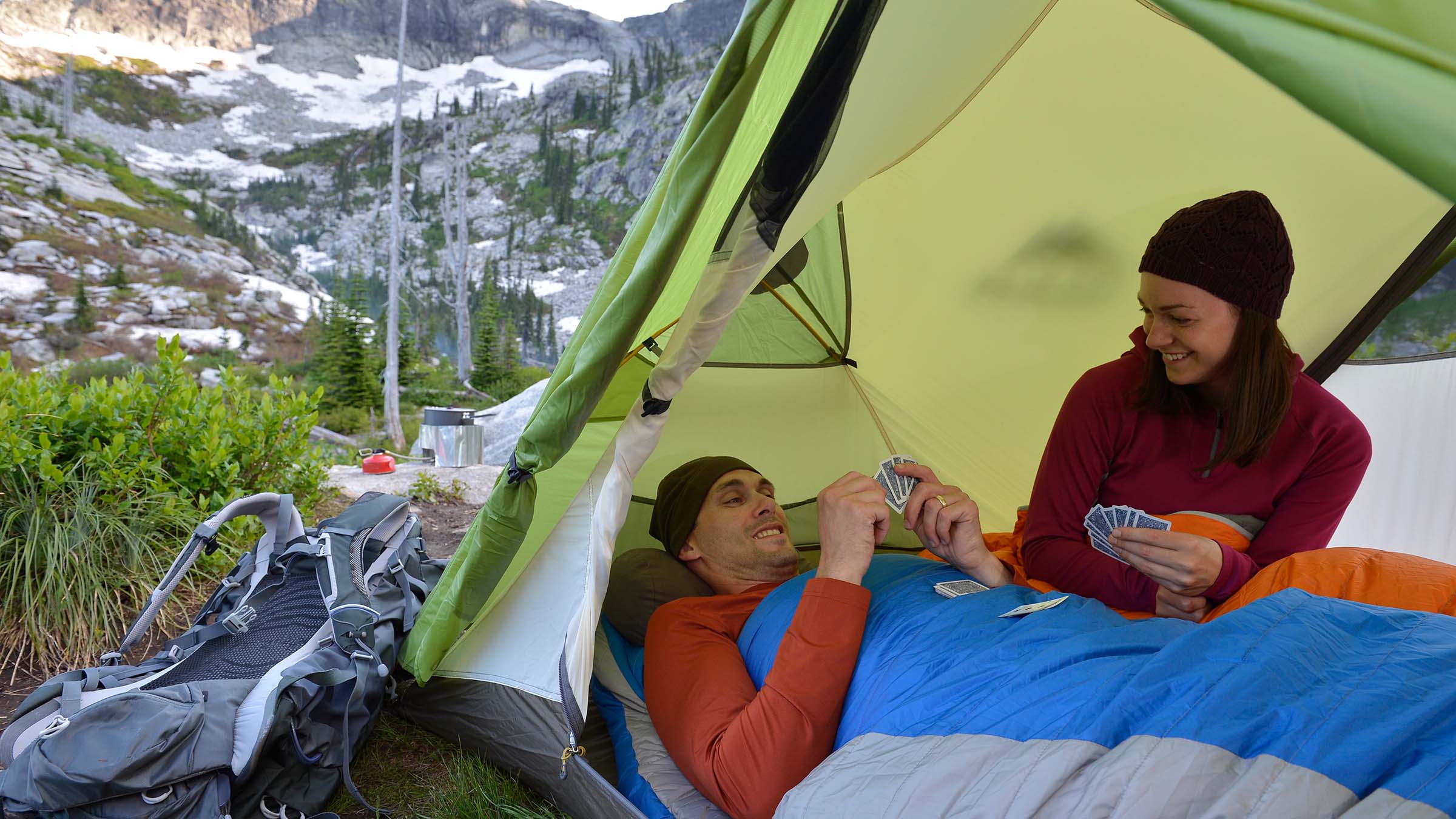 playing cards in tent