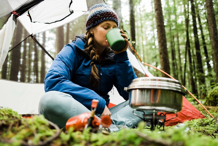hiker drinking tea