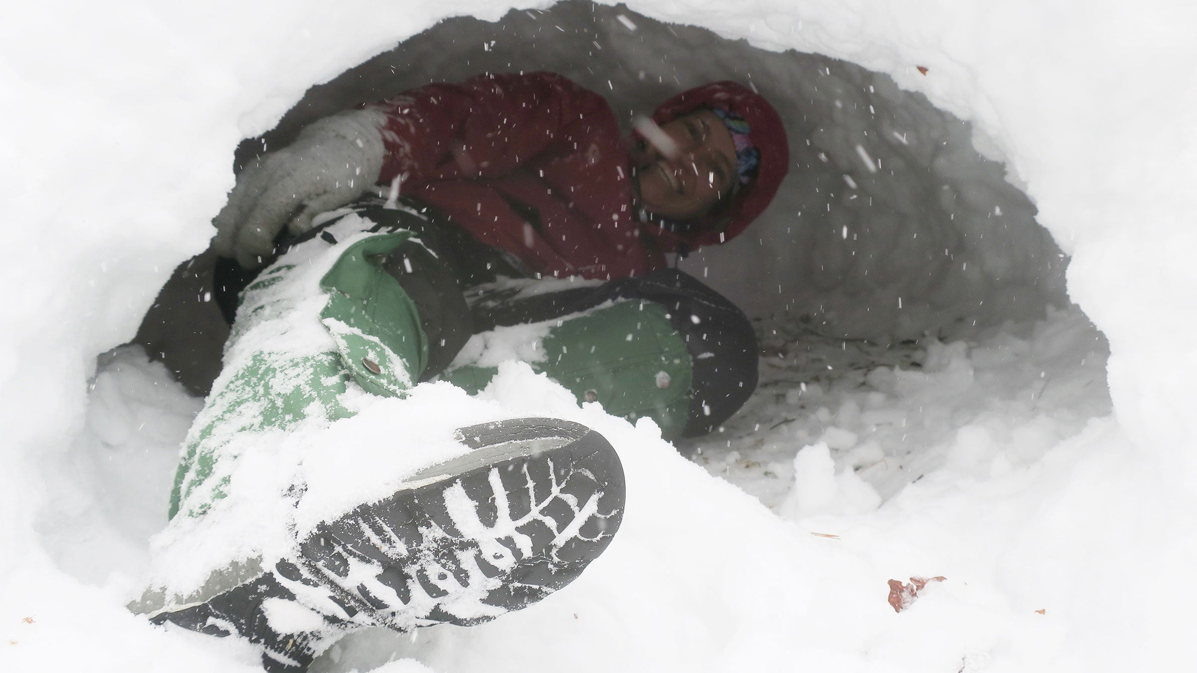 Jessie Krebs in a snow cave