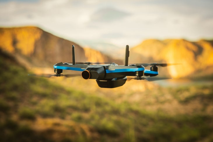 a skydio 2+ drone in action