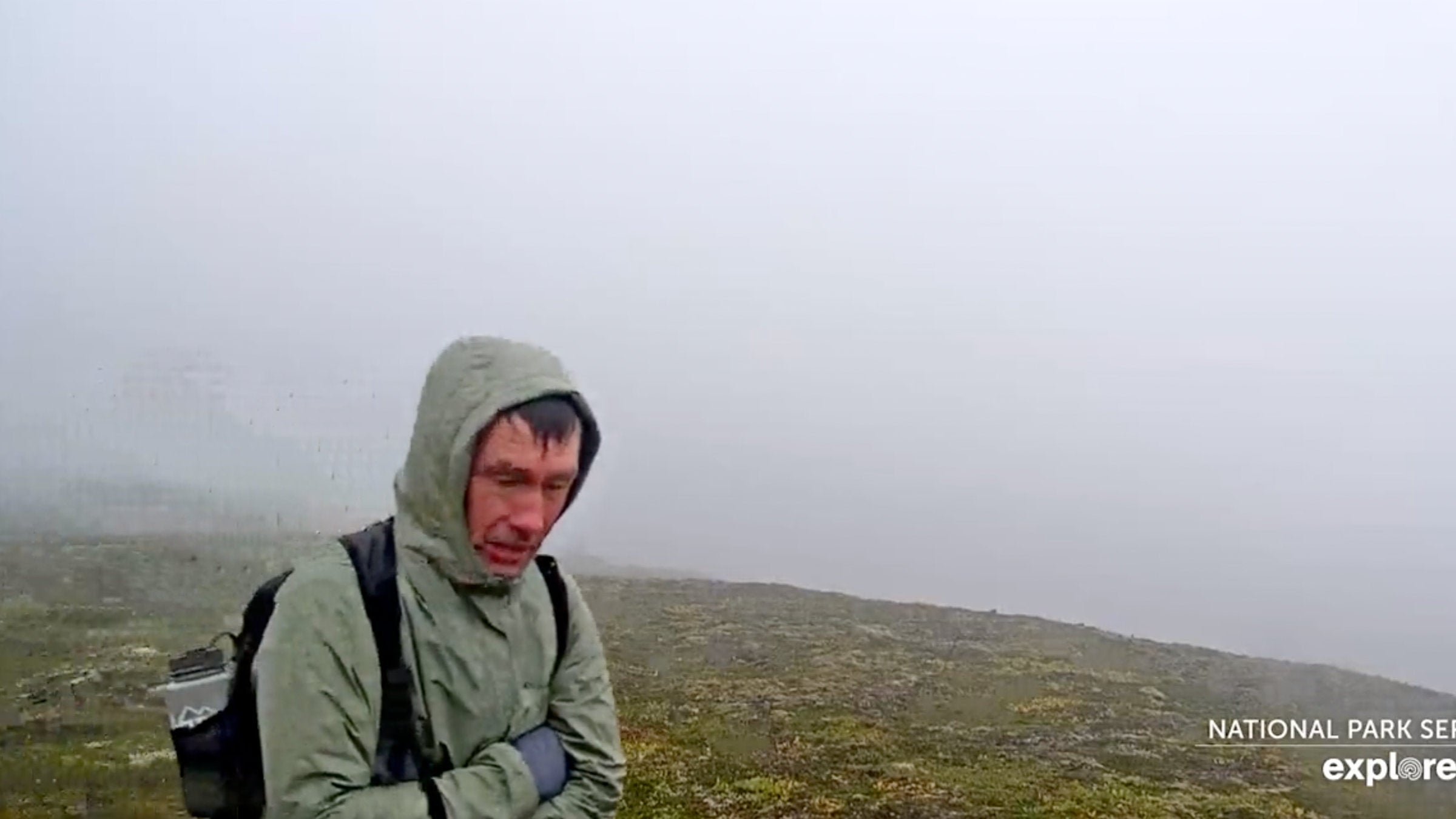 hiker in fog