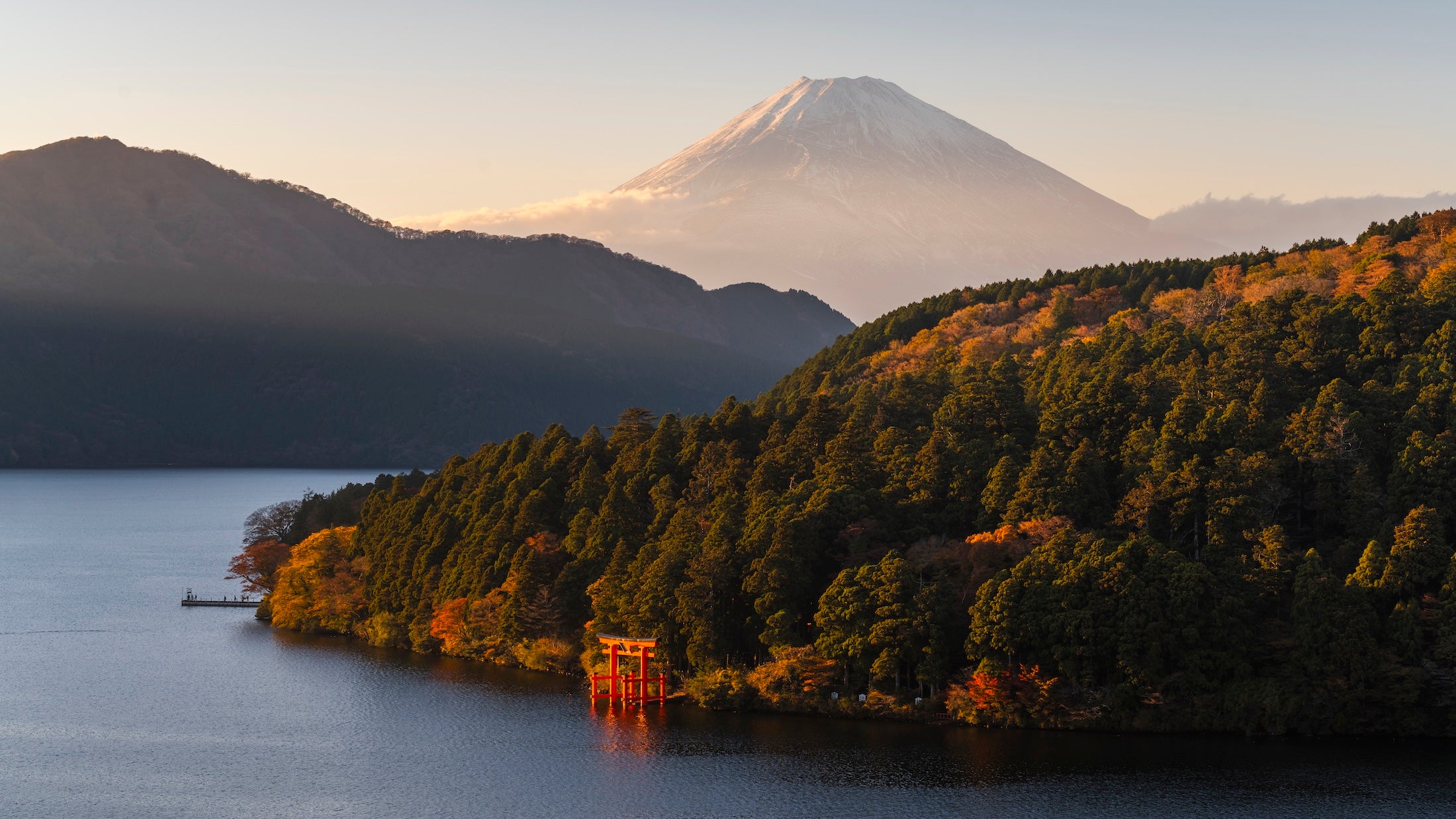 Lake Ashi and Mount Fuji at sunset, Japan