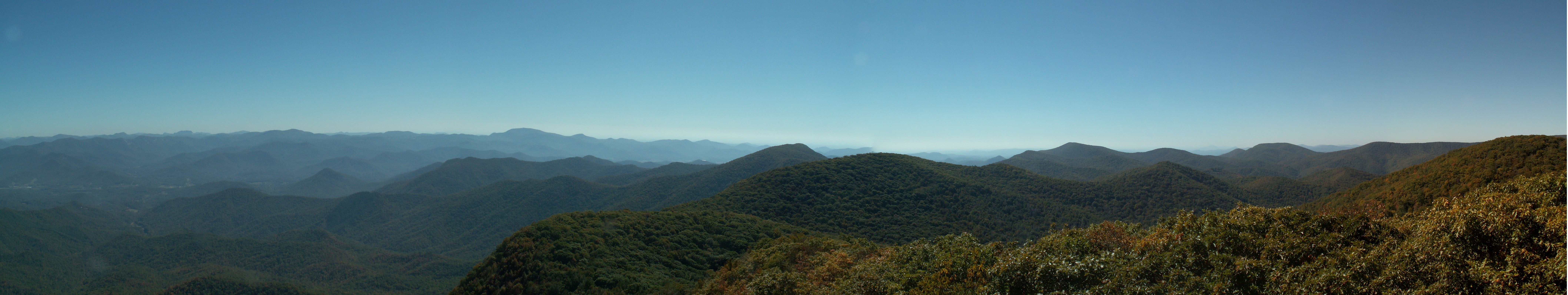 Hiking Nantahala Headwaters Loop near Asheville, NC - View S From Mt Albert Panorama