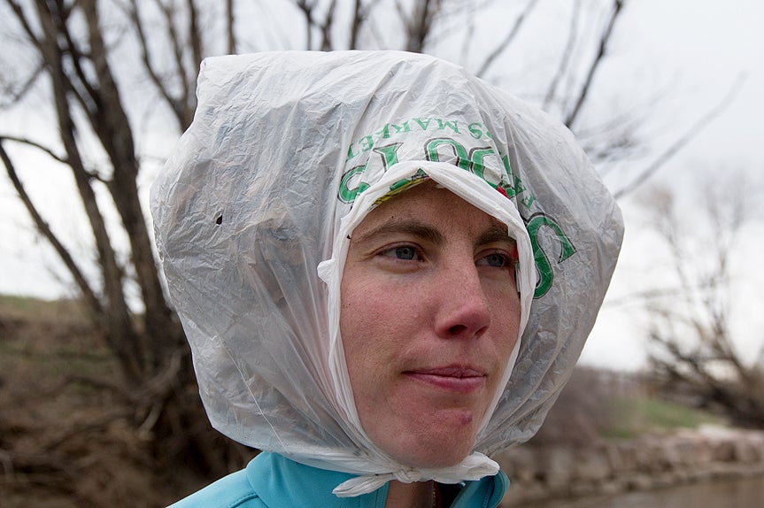Plastic Bags--Warm Your Head It may look weird, but it’s warm and waterproof. Fill a plastic bag with leaf litter or other dry, airy materials and tie it on your head.