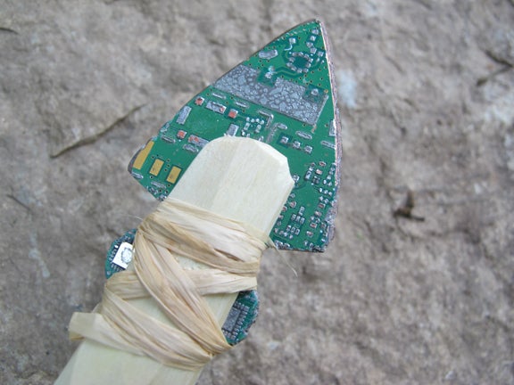 Circuit Board Arrowhead Step 2 Lash the arrowhead firmly onto a stick and use it for hunting fish or small game.