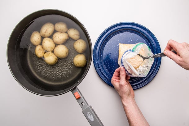 Fondue: Step 7 Remove bag from potatoes, stir.